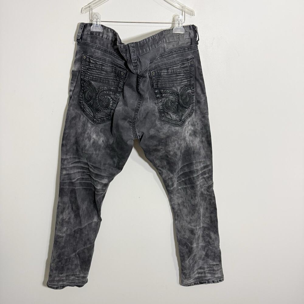 Affliction Gage Jeans Mens 42X33 Black Acid Wash Straight Leg Stretch Denim